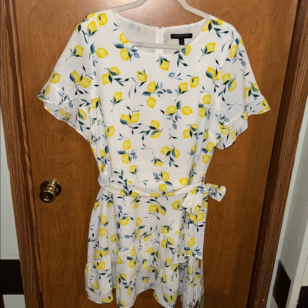 Lemon Print Short Sleeve Wrap Dress - White/Yellow